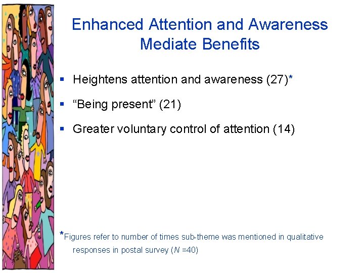 Enhanced Attention and Awareness Mediate Benefits § Heightens attention and awareness (27)* § “Being