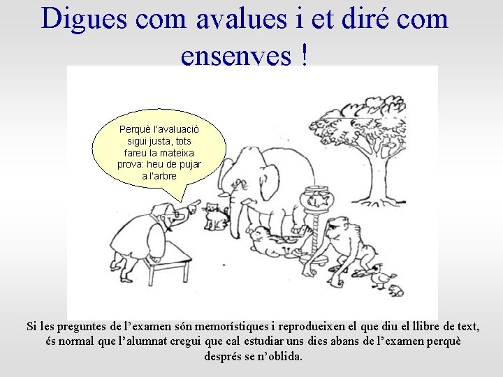 Digues com avalues i et diré com ensenyes ! Perquè l’avaluació sigui justa, tots Digues com avalues i et diré com ensenyes ! Perquè l’avaluació sigui justa, tots