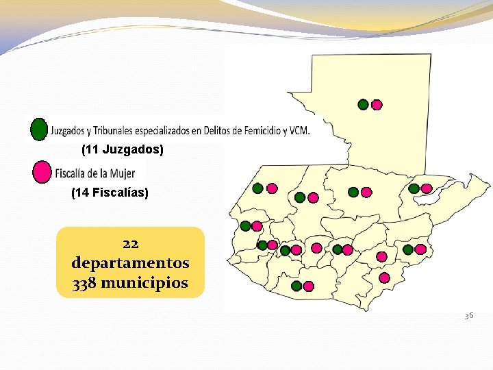 (11 Juzgados) (14 Fiscalías) 22 departamentos 338 municipios 36 