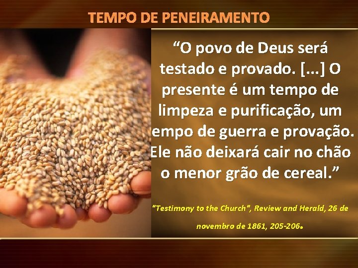 Mensagens TEMPO do Santuário DE PENEIRAMENTO “O povo de Deus será testado e provado.