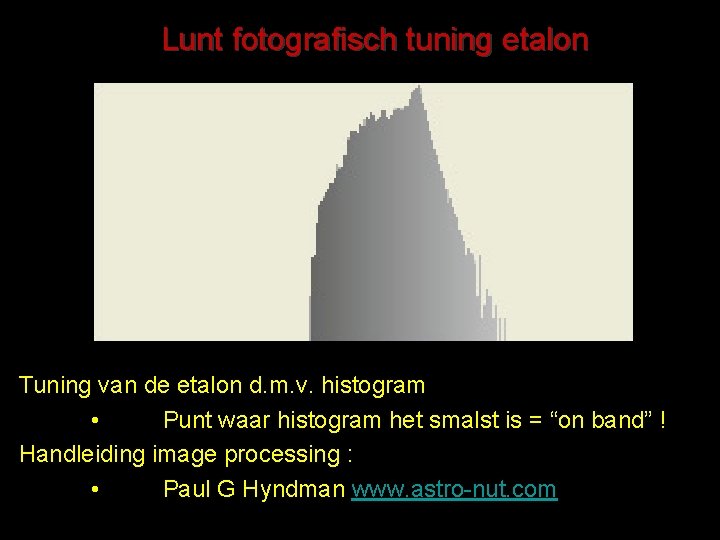 Lunt fotografisch tuning etalon Tuning van de etalon d. m. v. histogram • Punt