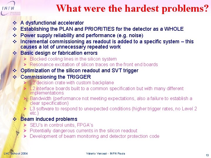 What were the hardest problems? A dysfunctional accelerator Establishing the PLAN and PRIORITIES for