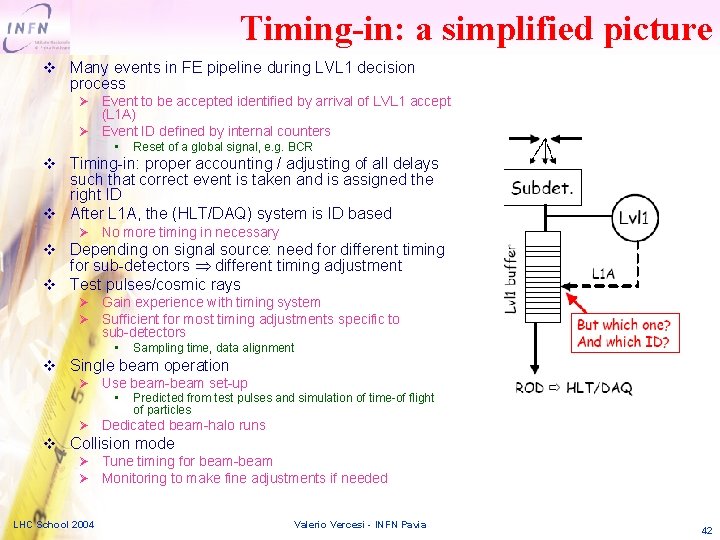 Timing-in: a simplified picture v Many events in FE pipeline during LVL 1 decision