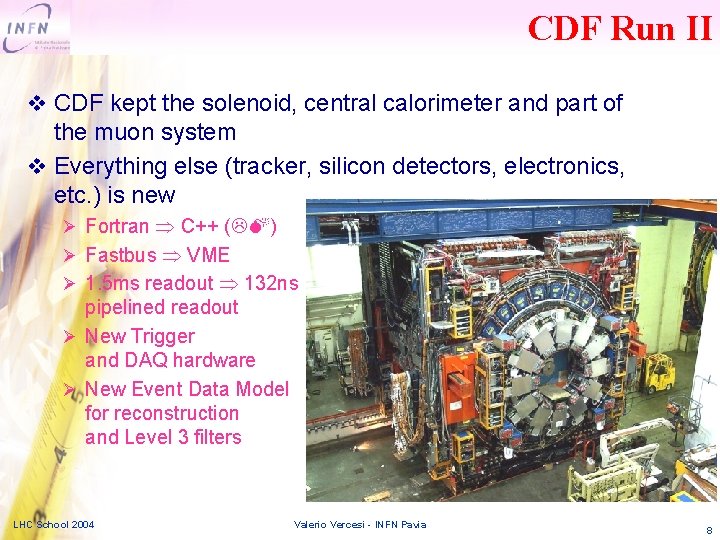 CDF Run II v CDF kept the solenoid, central calorimeter and part of the