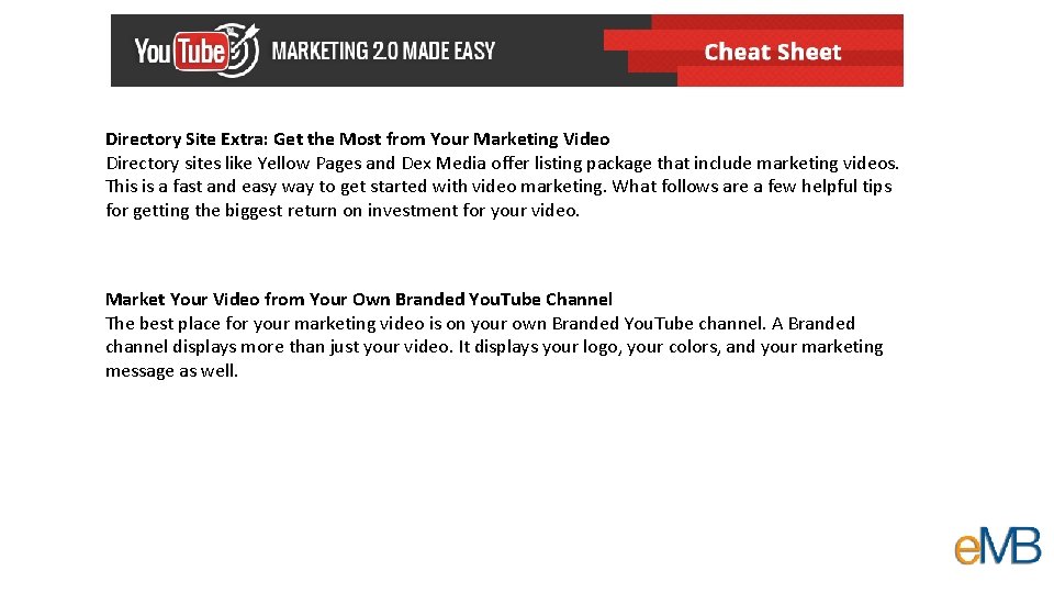 Directory Site Extra: Get the Most from Your Marketing Video Directory sites like Yellow