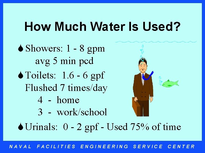 How Much Water Is Used? S Showers: 1 - 8 gpm avg 5 min