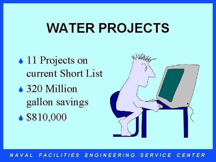 WATER PROJECTS 11 Projects on current Short List S 320 Million gallon savings S