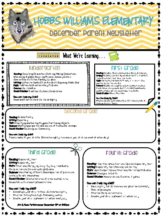 Hobbs Williams Elementary December Parent Newsletter What We’re Learning… Kindergarten First Grade Reading: Describing