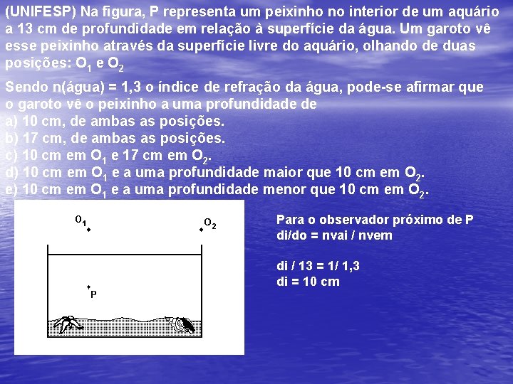 (UNIFESP) Na figura, P representa um peixinho no interior de um aquário a 13