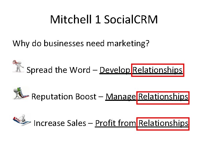 Mitchell 1 Social. CRM Why do businesses need marketing? Spread the Word – Develop