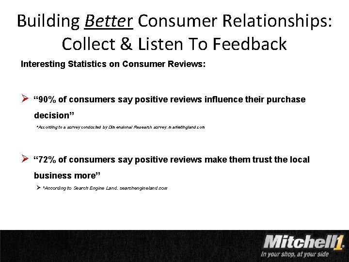 Building Better Consumer Relationships: Collect & Listen To Feedback Interesting Statistics on Consumer Reviews: