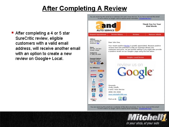 After Completing A Review § After completing a 4 or 5 star Sure. Critic