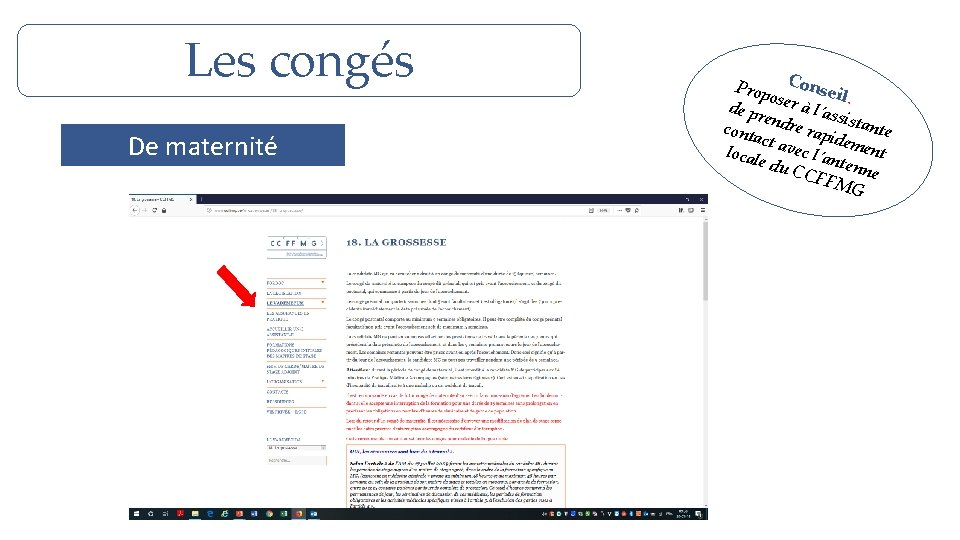 Les congés De maternité Prop Consei l. o de pr ser à l’as si