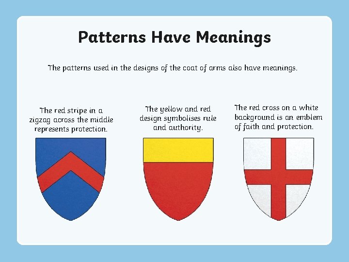 Patterns Have Meanings The patterns used in the designs of the coat of arms