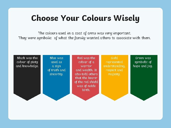 Choose Your Colours Wisely The colours used in a coat of arms was very