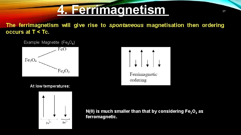 4. Ferrimagnetism 27 The ferrimagnetism will give rise to spontaneous magnetisation then ordering occurs
