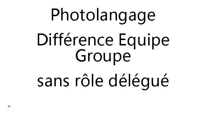 Photolangage Différence Equipe Groupe sans rôle délégué 13 