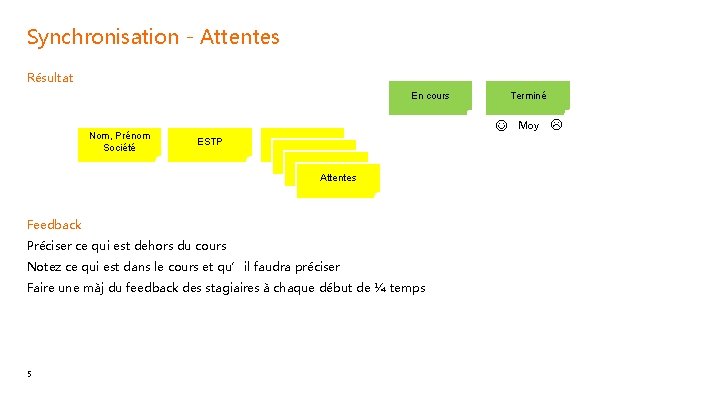 Synchronisation - Attentes Résultat En cours Nom, Prénom Société ESTP Attentes Feedback Préciser ce