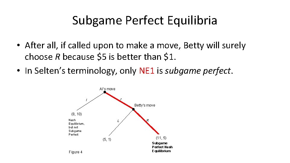 Subgame Perfect Equilibria • After all, if called upon to make a move, Betty