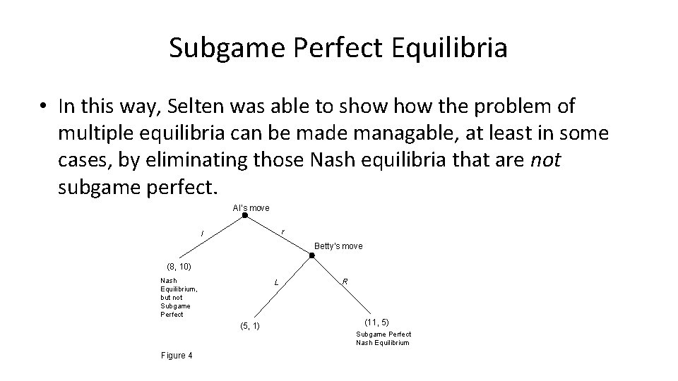 Subgame Perfect Equilibria • In this way, Selten was able to show the problem