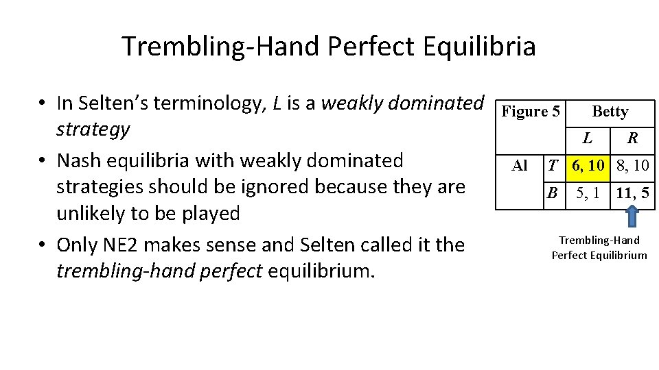 Trembling-Hand Perfect Equilibria • In Selten’s terminology, L is a weakly dominated strategy •