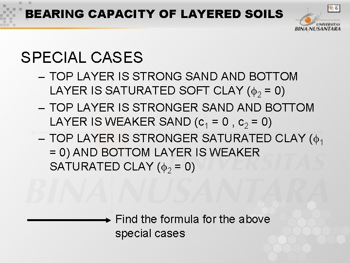 BEARING CAPACITY OF LAYERED SOILS SPECIAL CASES – TOP LAYER IS STRONG SAND BOTTOM