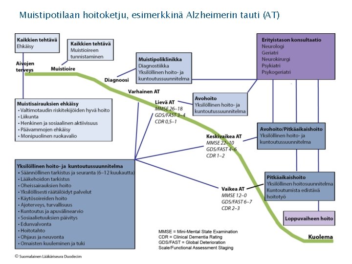 Muistipotilaan hoitoketju, esimerkkinä Alzheimerin tauti (AT) 