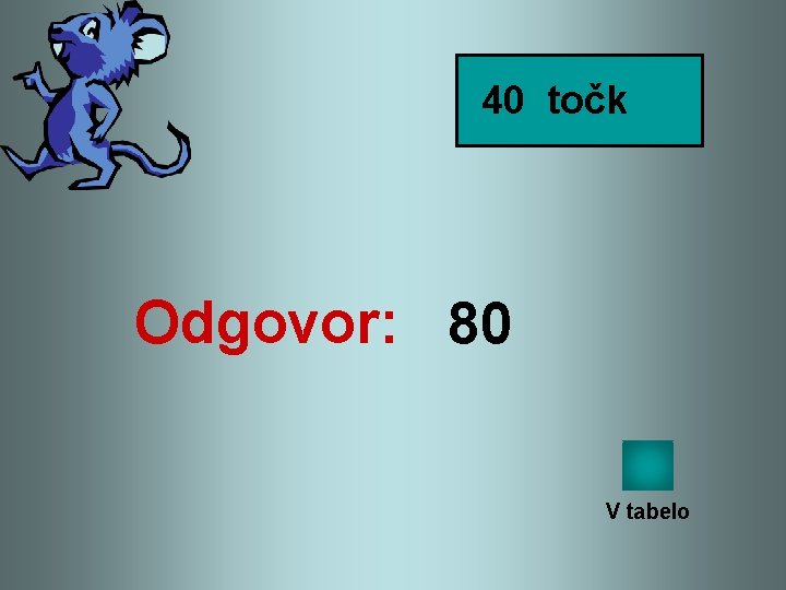 40 točk Odgovor: 80 V tabelo 