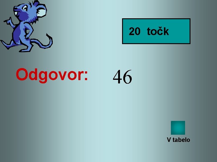 20 točk Odgovor: 46 V tabelo 