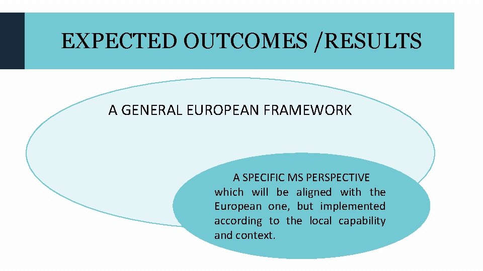 EXPECTED OUTCOMES /RESULTS A GENERAL EUROPEAN FRAMEWORK A SPECIFIC MS PERSPECTIVE which will be