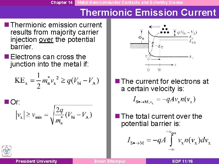 Chapter 14 Metal-Semiconductor Contacts and Schottky Diodes Thermionic Emission Current n Thermionic emission current