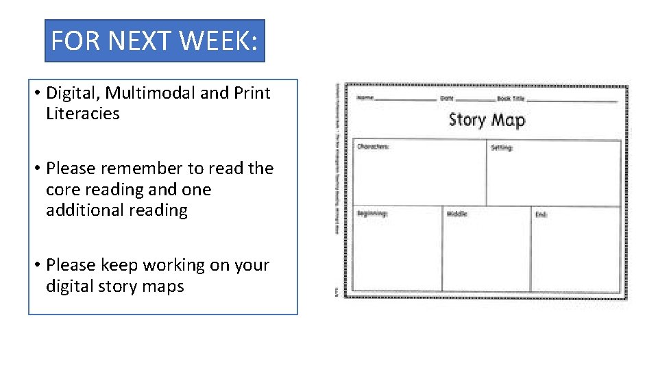 FOR NEXT WEEK: • Digital, Multimodal and Print Literacies • Please remember to read