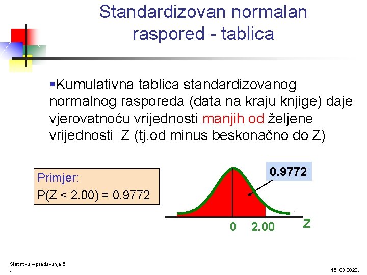 Standardizovan normalan raspored - tablica §Kumulativna tablica standardizovanog normalnog rasporeda (data na kraju knjige)