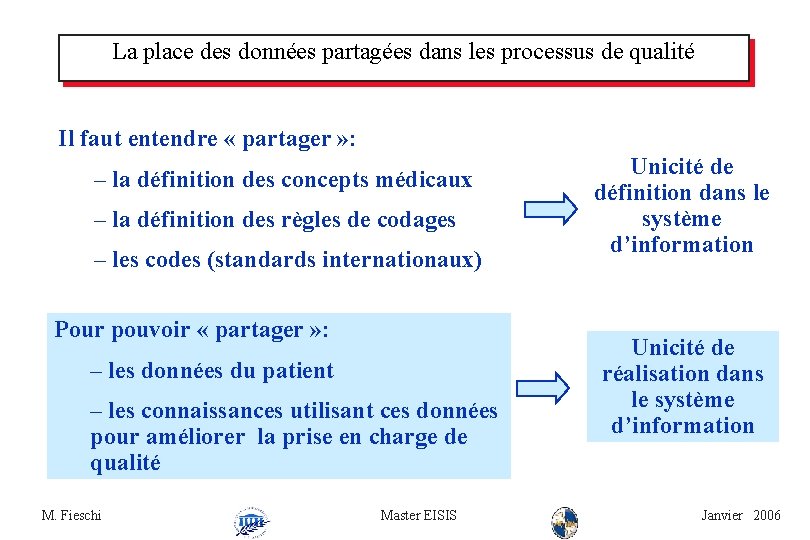 La place des données partagées dans les processus de qualité Il faut entendre «