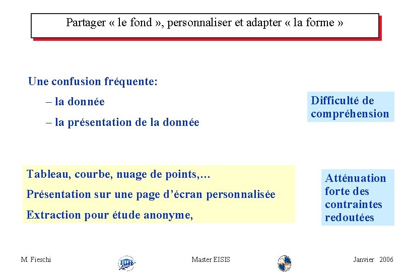 Partager « le fond » , personnaliser et adapter « la forme » Une