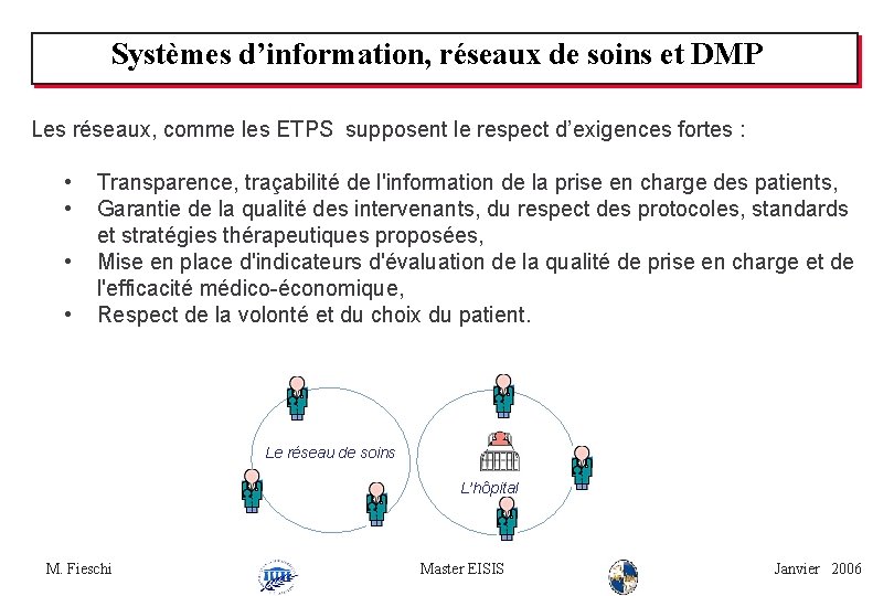 Systèmes d’information, réseaux de soins et DMP Les réseaux, comme les ETPS supposent le