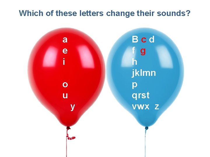 Which of these letters change their sounds? a e i o u y Bcd
