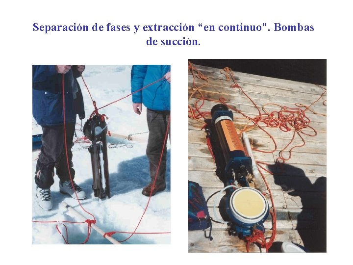 Separación de fases y extracción “en continuo”. Bombas de succión. Separación de fases y extracción “en continuo”. Bombas de succión.