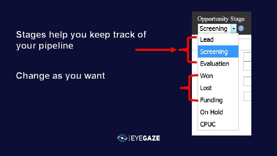 Stages help you keep track of your pipeline Change as you want 