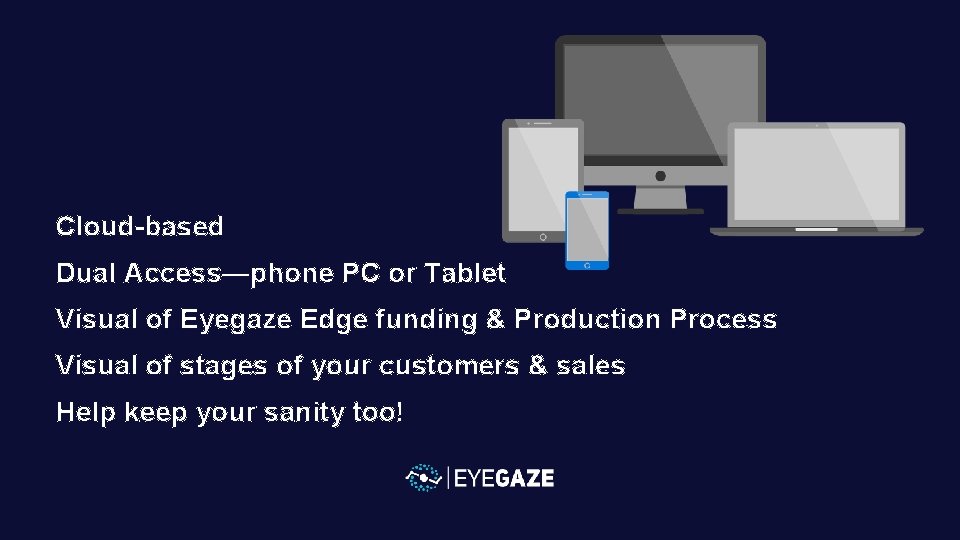 Cloud-based Dual Access—phone PC or Tablet Visual of Eyegaze Edge funding & Production Process
