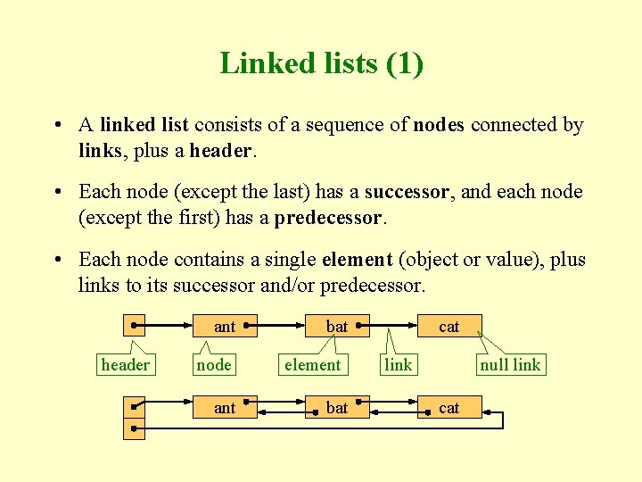 Linked lists (1) • A linked list consists of a sequence of nodes connected