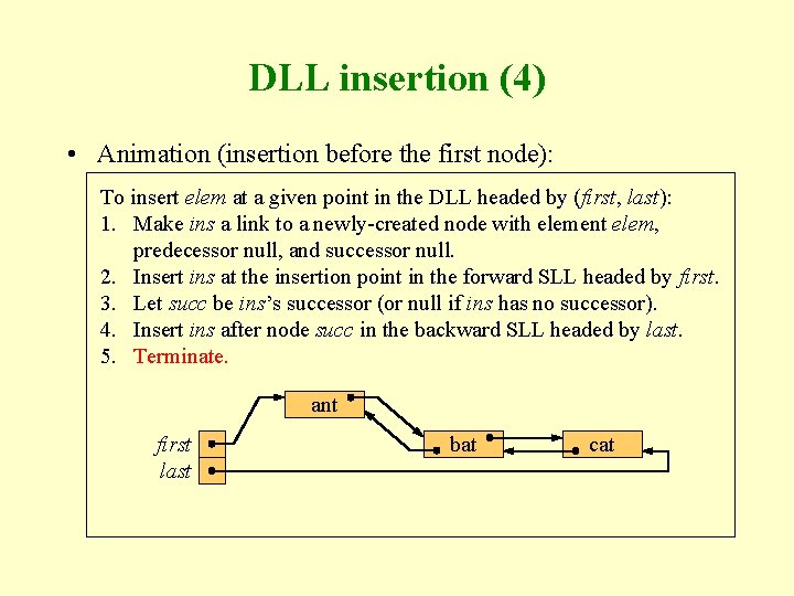 DLL insertion (4) • Animation (insertion before the first node): To insert elem at