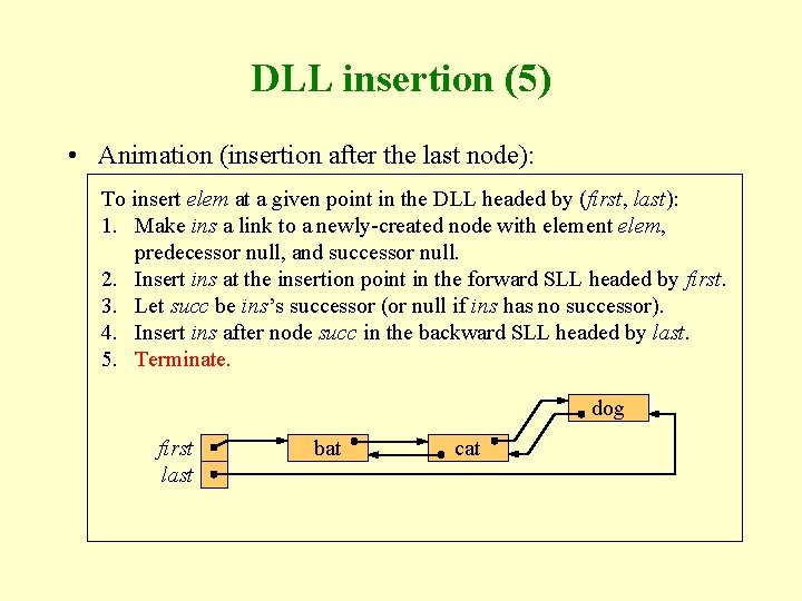 DLL insertion (5) • Animation (insertion after the last node): To insert elem at