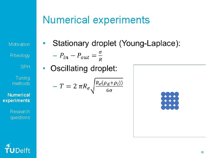 Numerical experiments Motivation • Rheology SPH Tuning methods Numerical experiments Research questions 16 