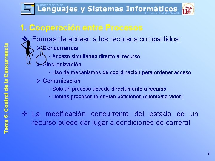 Tema 6: Control de la Concurrencia 1. Cooperación entre Procesos v Formas de acceso