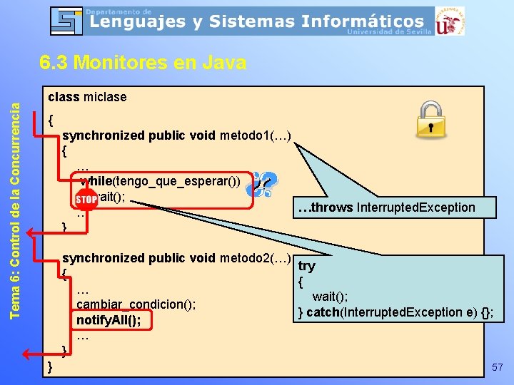 Tema 6: Control de la Concurrencia 6. 3 Monitores en Java class miclase {