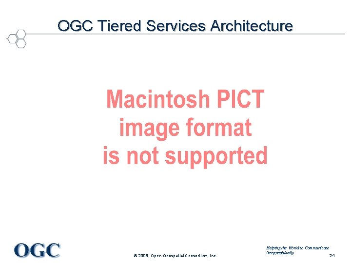 OGC Tiered Services Architecture © 2005, Open Geospatial Consortium, Inc. Helping the World to