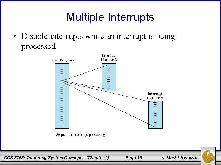 Multiple Interrupts • Disable interrupts while an interrupt is being processed CGS 3763: Operating