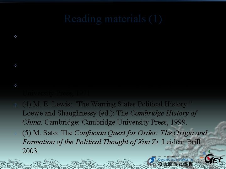 Reading materials (1) (1) C. Defoort: “Is There such a Thing as Chinese Philosophy?