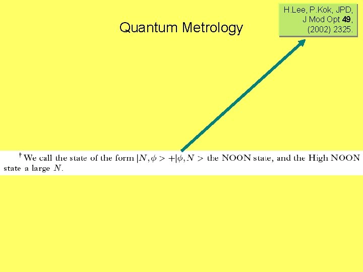 Quantum Metrology H. Lee, P. Kok, JPD, J Mod Opt 49, (2002) 2325. 